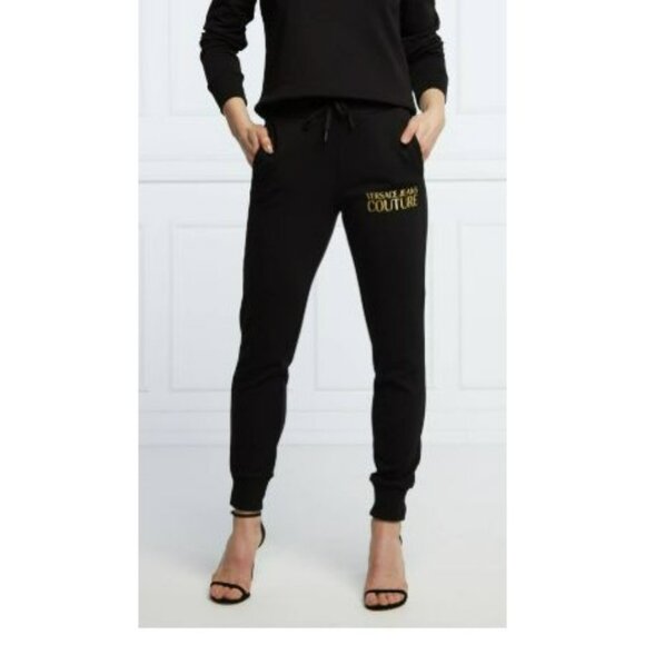 New Versace Jeans Couture Black Joggers Gold Logo Pull On Drawstring Size 8 - Picture 2 of 12